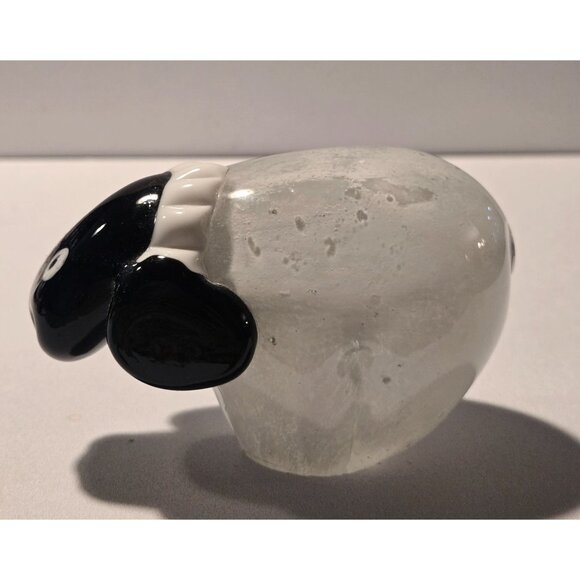 Glass Sheep Figurine Paperweight - Hand blown Black & White Decor - 3.5" Long - Picture 3 of 7